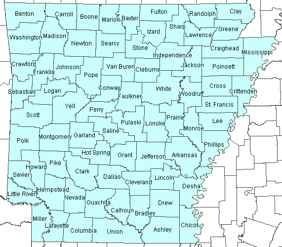Map of Arkansas Genealogical County Links