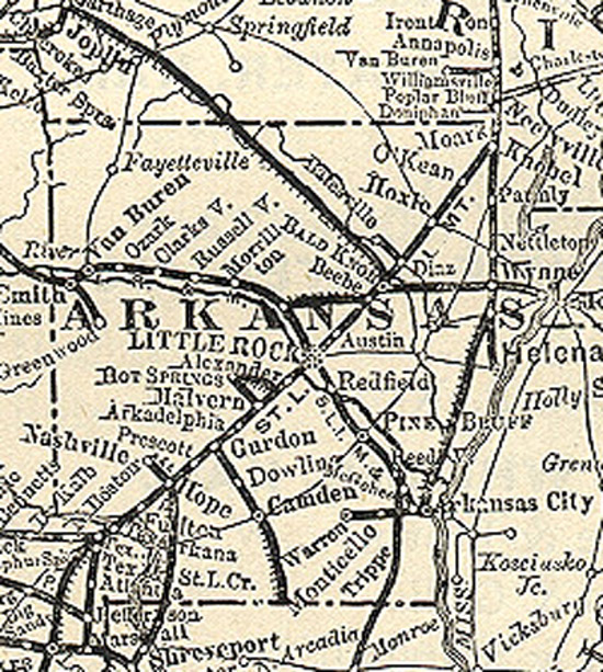 1891 Map of railroads in AR