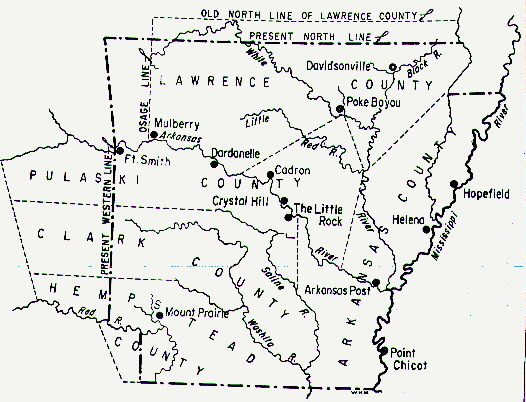 Map showing all counties in 1819 in AR