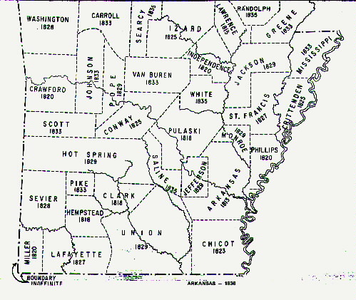 1836 AR Map showing all counties