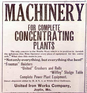 Ad for United Iron Works Co Joplin Mo