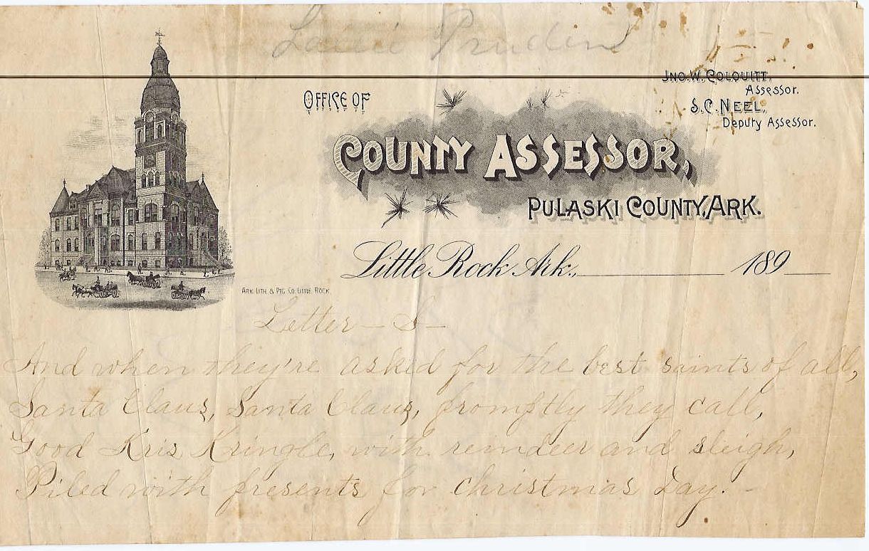 Lallie Pruden, Letter to Santa, Pulaski County, Arkansas